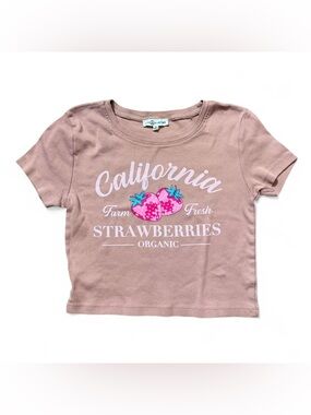 Y2K Strawberry Baby Tee California Graphic Pink Size S